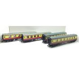 Four OO gauge railway coaches including Hornby