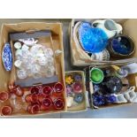 Four boxes of mixed china and glass including sets of continental drinking glasses and paperweights