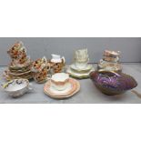 Edwardian part tea sets, a Carnival glass bowl, etc.