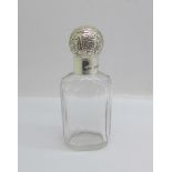 A Victorian silver topped glass perfume bottle, London 1893