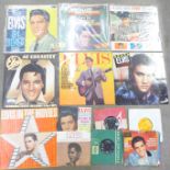 Seven Elvis Presley LP records and fifteen 7" singles