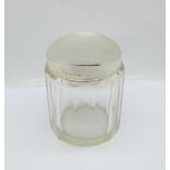 A silver topped glass jar, weight of lid 26g