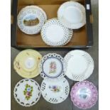 Nineteen 19th and 20th Century ribbon and pierced plates and two other plates