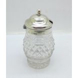 A Victorian silver topped glass mustard or preserve pot, London 1869, 9cm