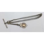 A silver Albert chain and fob, 41g