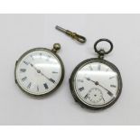 Two silver pocket watches, 800 and 935 silver, one lacking loop and one lacking inner case