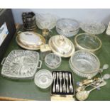 Two plated tureens, one Walker & Hall and one Joseph Rodgers, a plated wine cooler, a/f, a plated