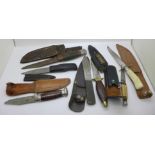 Seven knives, one blade marked Rodgers