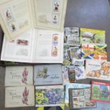 A box of cigarette cards, in sets and loose, plus albums, tea cards, etc.