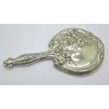 An Art Nouveau silver backed hand mirror, Birmingham 1908, Thomas Bishton, a/f