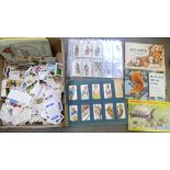 Cigarette cards; box of cigarette and trade cards, loose and in albums