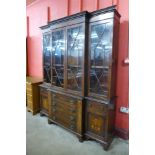 An Edward VII rosewood and marquetry inlaid breakfront library bookcase, 205cms h, 167cms w, 45cms d