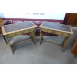 A pair of Art Deco oak two drawer writing tables, manner of Heals, London