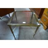 An Italian brass and glass topped square coffee table