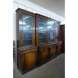 A large Victorian rosewood breakfront library bookcase, 226cms h, 296cms w, 53cms d