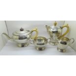 A four piece silver tea service, hallmarked London 1941, by Wakely & Wheeler, also marked Tarratt