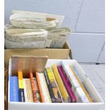 Two boxes of book related to geology and collection of ordnance survey maps, including local