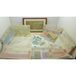 Banknotes; an 1813 Bank of Stamford one pound note, framed, sixteen one pound notes including