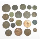 Assorted bronze coins including a Scottish Charles II 1678 1 Bawbee (sixpence)