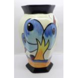 Lorna Bailey Pottery, hexagonal vase in the 'Bursley Way' design, 'Lorna Bailey' signature on the