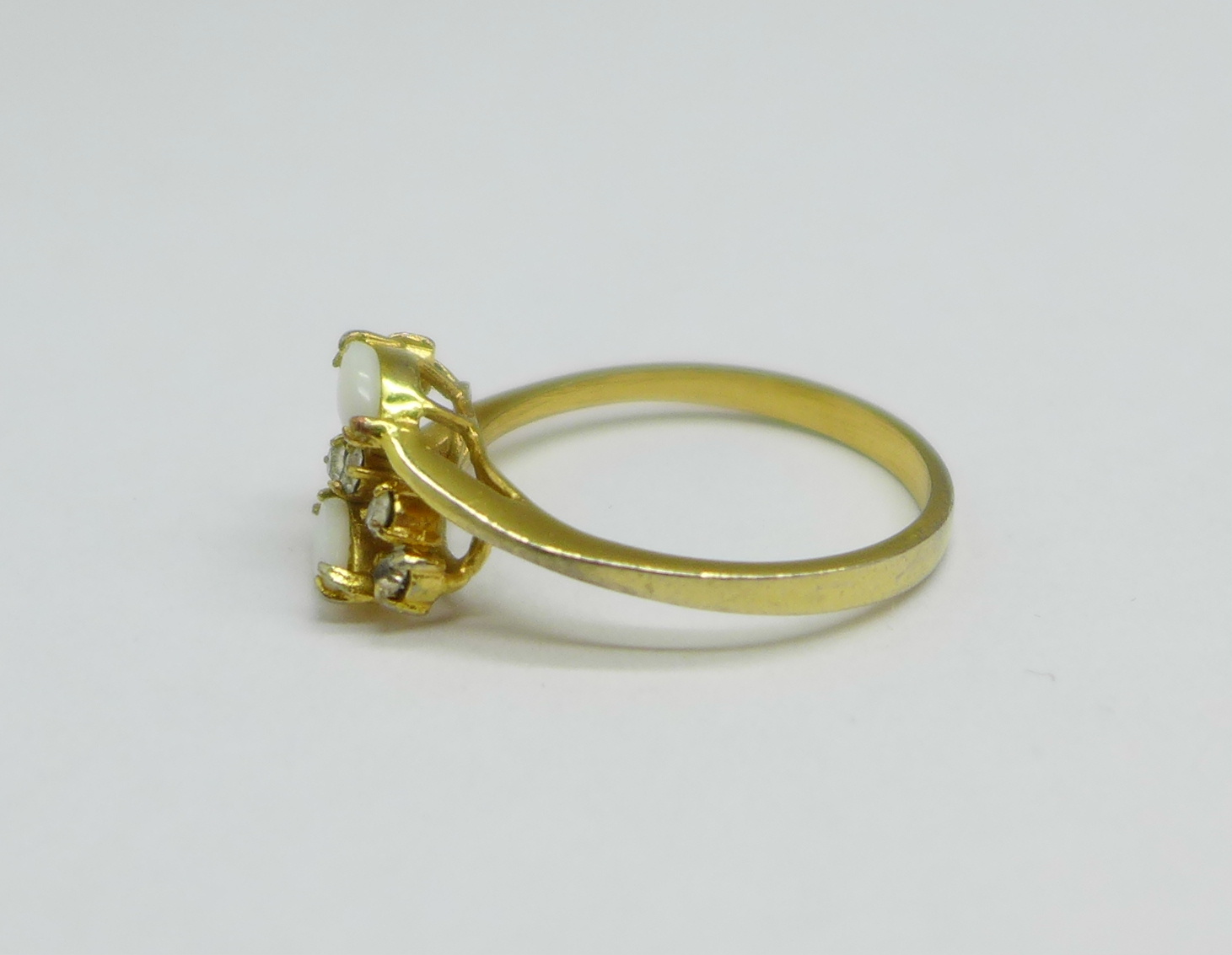A gilt metal, opal and white stone ring, size R - Image 2 of 3