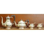 A Garrard of London four piece silver plated teaset, boxed