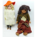 Two dolls, a bisque Armand Marseille and one smaller with open/close eyes and open mouth