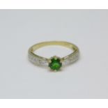 A 9ct gold Russian diopside ring with diamond shoulders, 2.2g, S