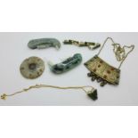 An Eastern necklace and jade items