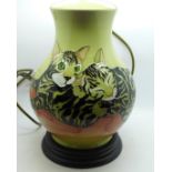 A Moorcroft cat and mouse table lamp base, 28cm