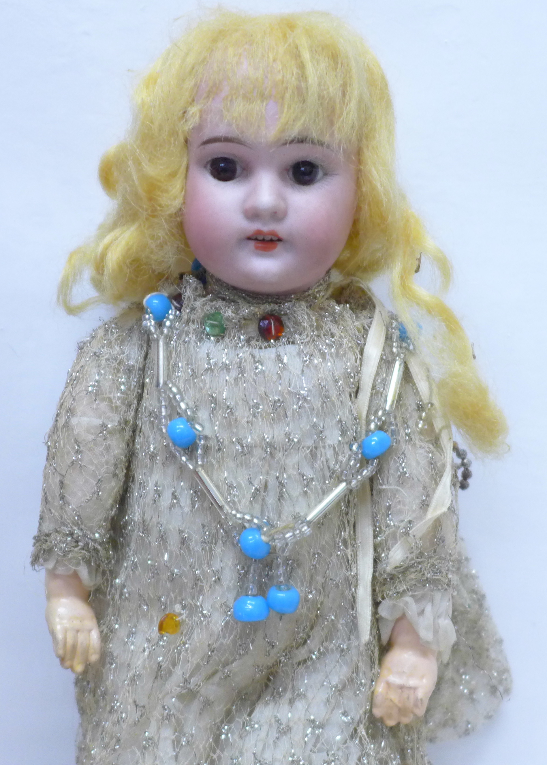 A late 19th/early 20th Century bisque head doll, fixed eyes, open mouth with composition body, 37cm - Image 2 of 2