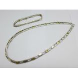 A silver necklace and matching bracelet, necklace lacking fastener, total weight 55g