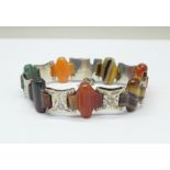 A Scottish white metal and agate bracelet, fastener requires repair