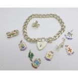 A silver bracelet and loose charms, 38g