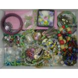 Glass and crystal bead necklaces, earrings, brooches and other costume jewellery