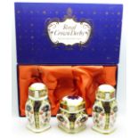 A Royal Crown Derby Imari pattern cruet set, boxed