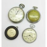Pocket watches, including a Nero Lemania BR (M) 968 stop-watch, a/f