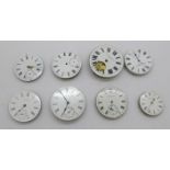 Eight mixed pocket watches movements, three Waltham, one Elgin, one Rockford Watch Co. and three