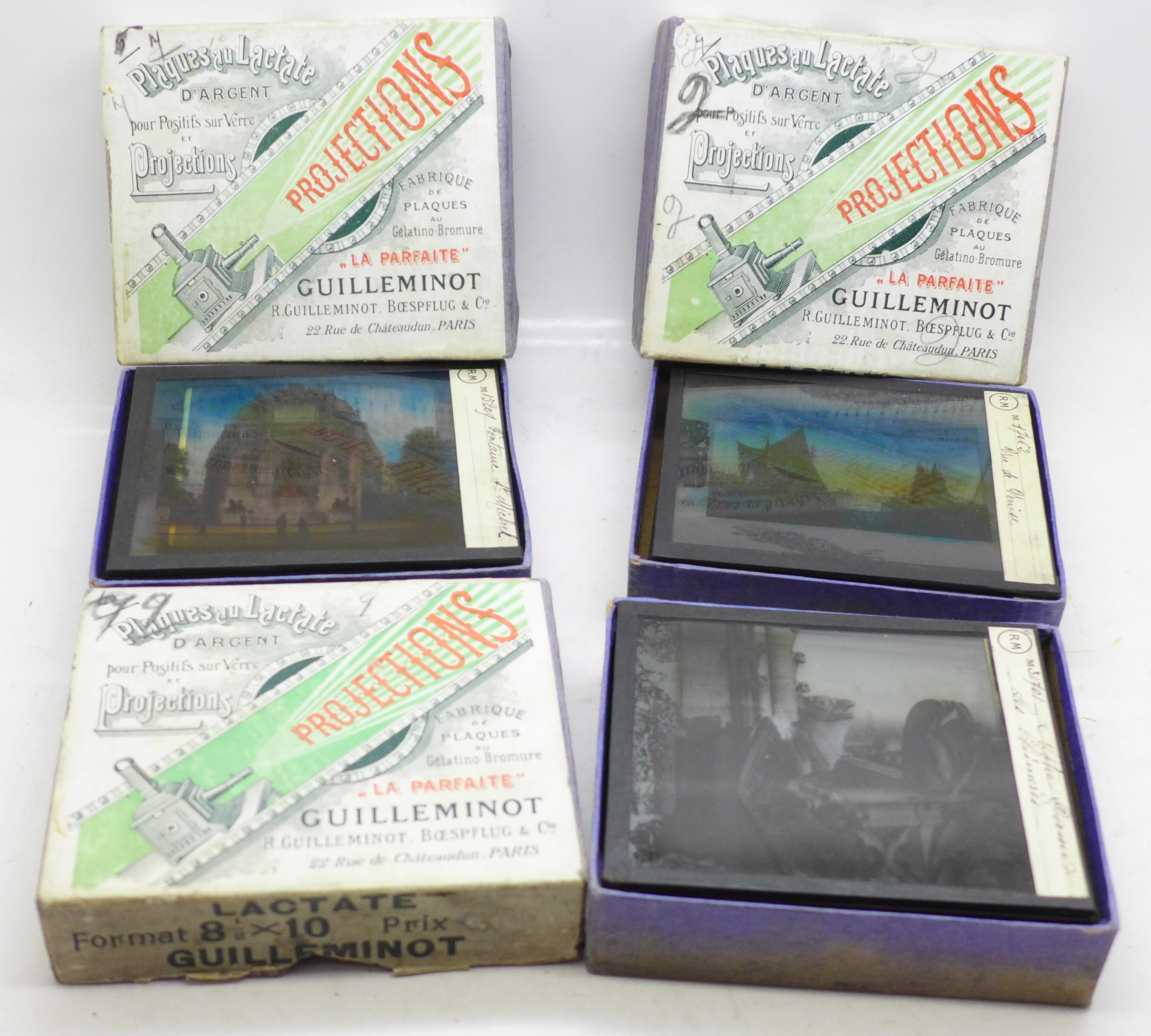 Three boxes of French magic lantern slides, (30)