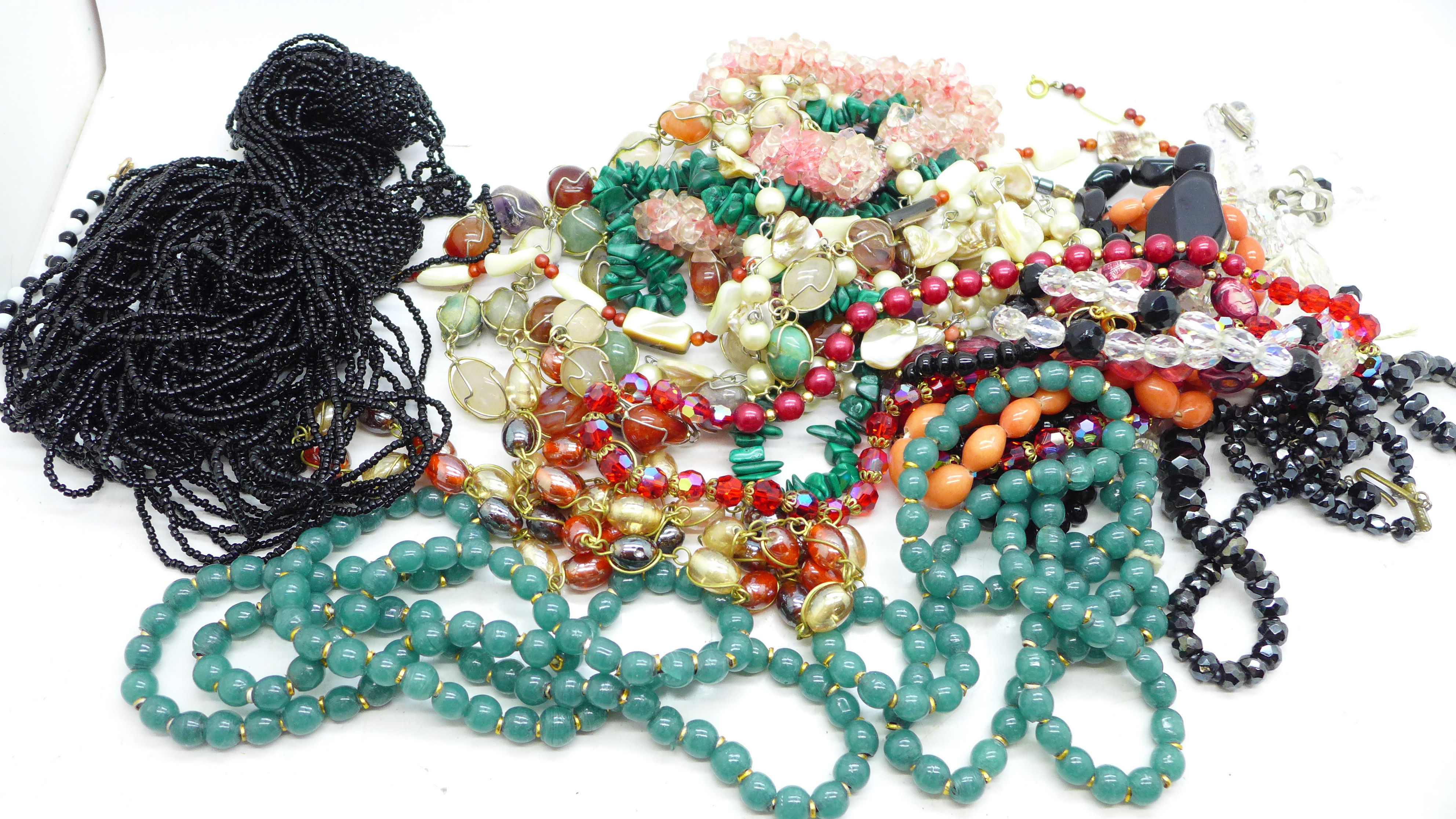 Gemstone and glass bead necklaces