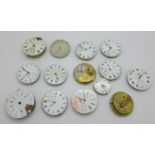 Fourteen pocket watch movements, Waltham, three Thos Russell, etc., some a/f