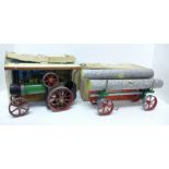 A Mamod TE1A Traction Engine, boxed, with Lumber Wagon