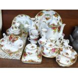 A Royal Albert Old Country Roses coffee set, pots and trinkets