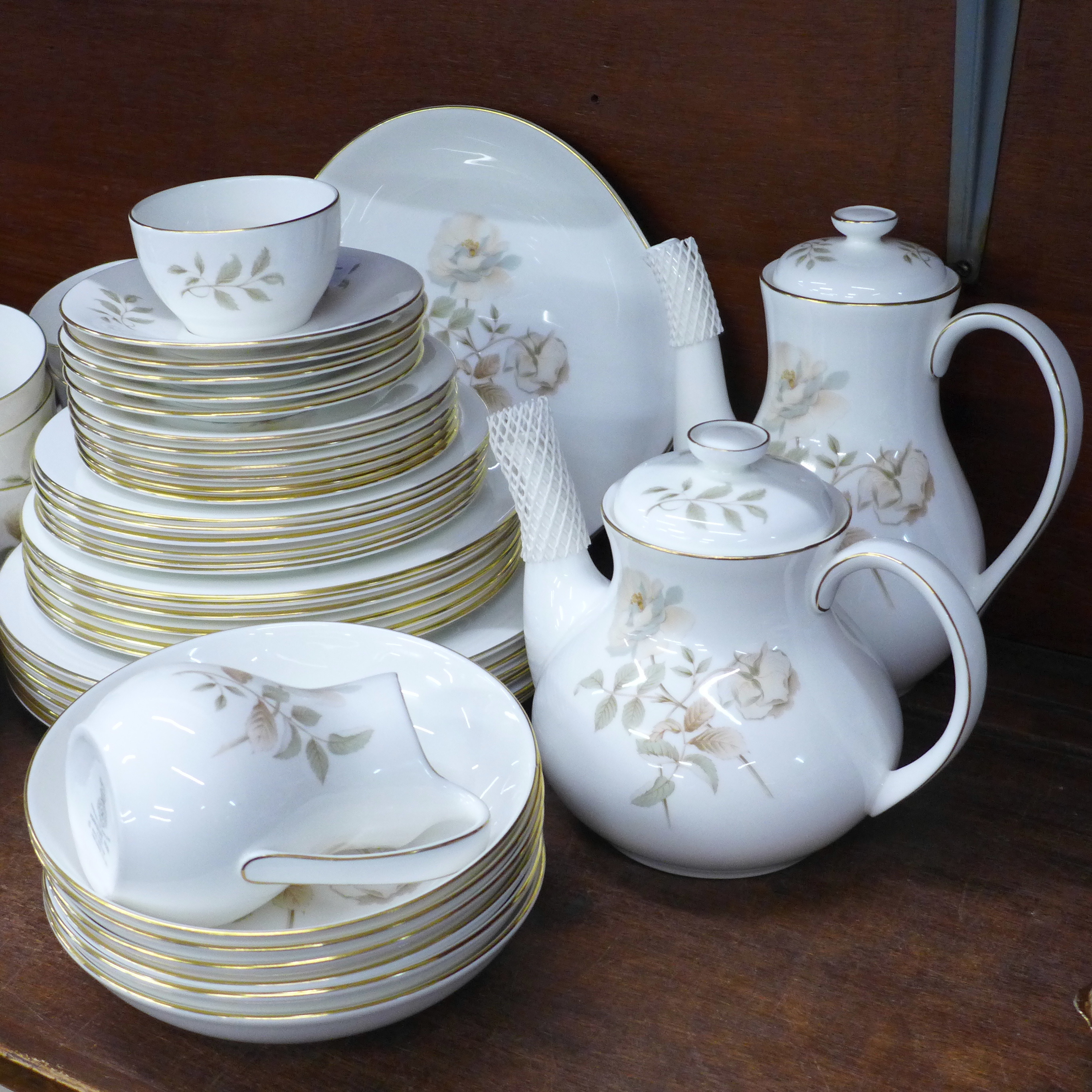 A Royal Doulton Yorkshire Rose tea set and dinner service, six setting with tea and coffee pot ( - Image 2 of 6