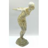 An Art Deco cast metal figure of a female swimmer, 24.5cm