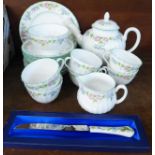 A Royal Worcester English Garden tea set and a boxed Aynsley knife