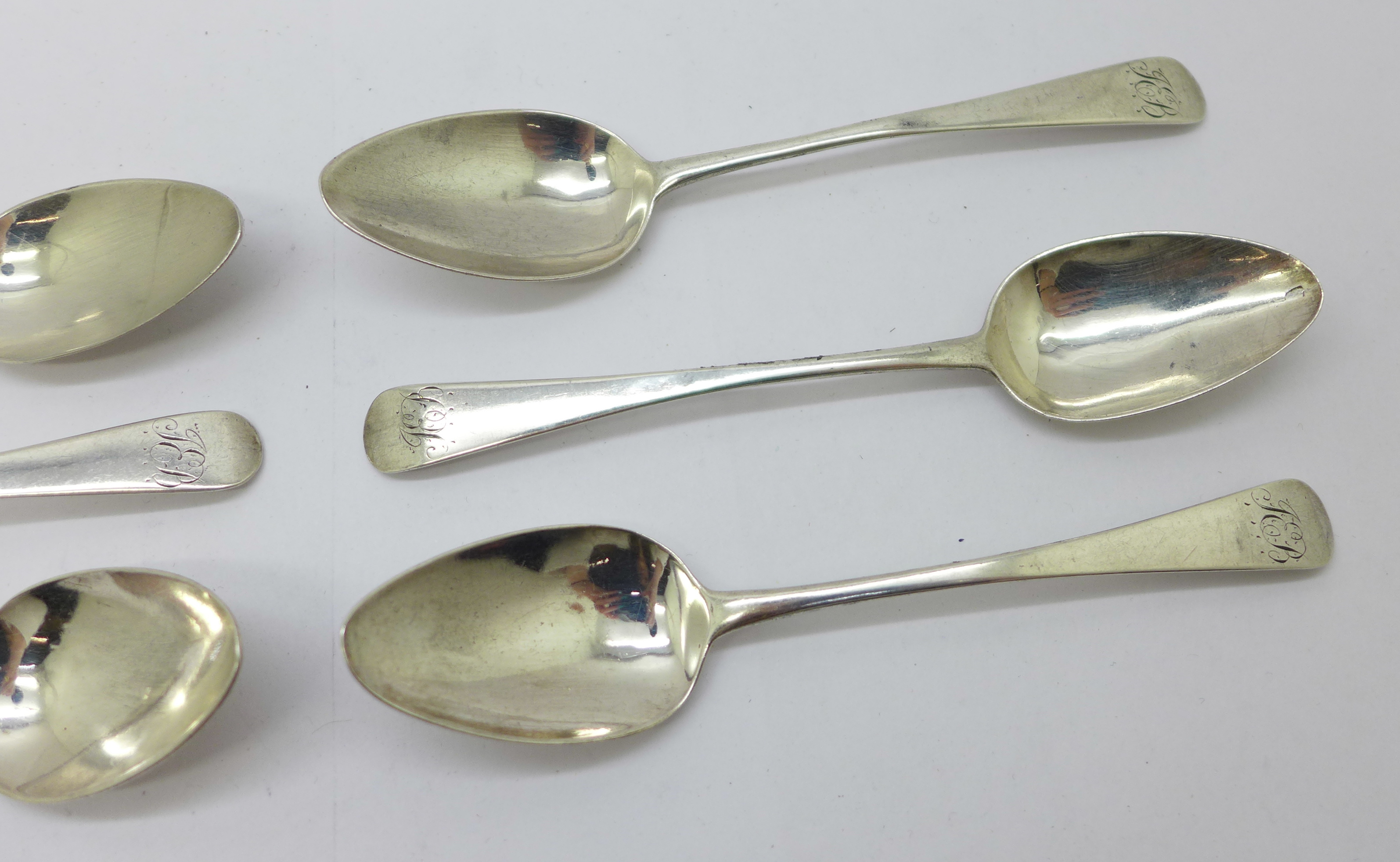 Six Georgian silver spoons, Peter & William Bateman, 78g - Image 3 of 4