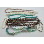 Stone and gem set necklaces with silver clasps