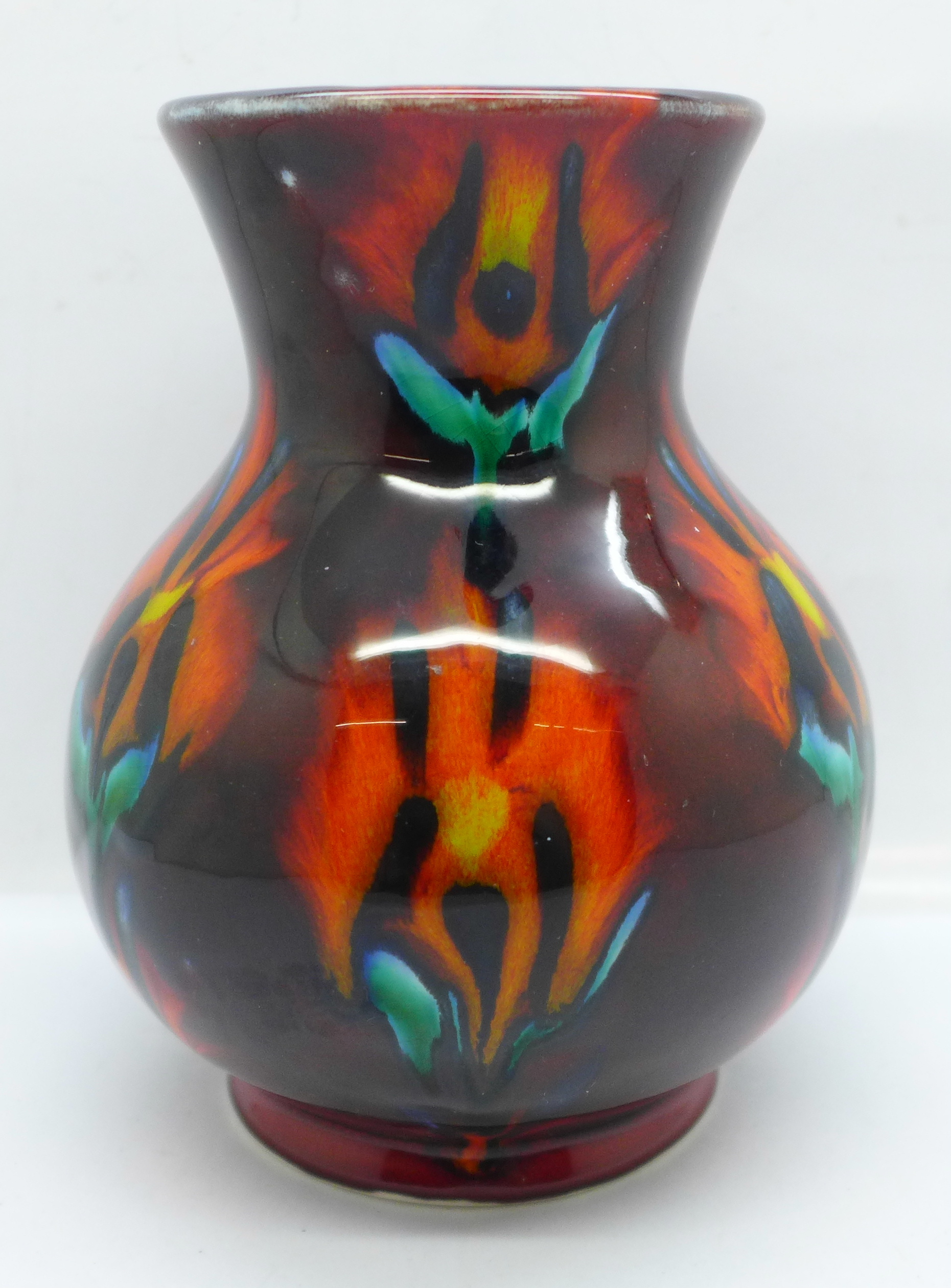 Anita Harris Pottery, Trojan vase decorated with iris flowers on an oxblood ground, Anita Harris