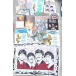 Beatles memorabilia including tea towel, postcards, promotional photograph, EasyPlay Hits songbooks,